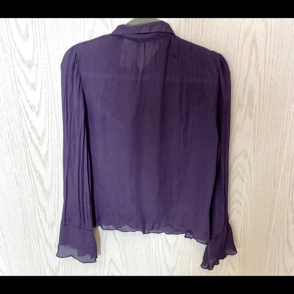 Vintage Purple Lace Ruffle Button Up Top with Bell Sleeves Size Small - Picture 5 of 7